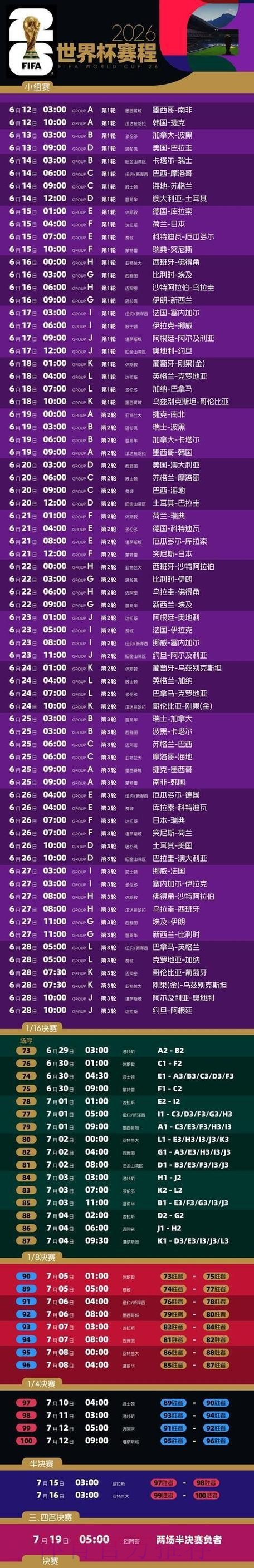 2026世界杯赛程直播完整版
